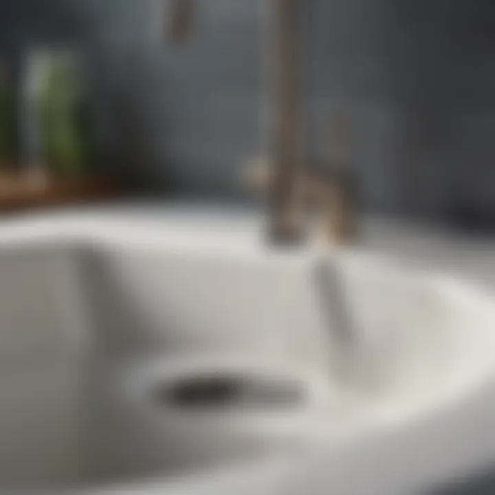 Close-up of a sink drain with a plunger in action