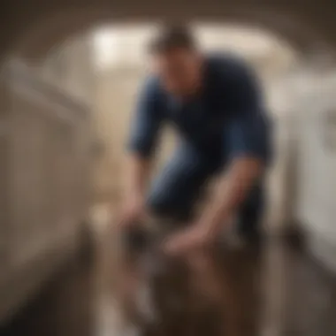 Professional plumber examining a complex drain system