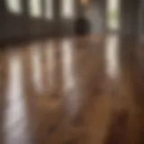 Polished hardwood floor reflecting light