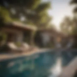 Tranquil poolside setting with lounge chairs