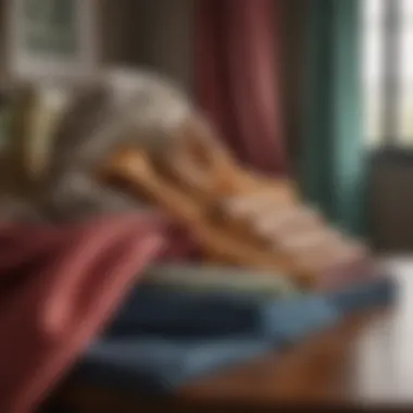 An array of different fabrics arranged on a table, representing a thoughtful selection for window treatment options.