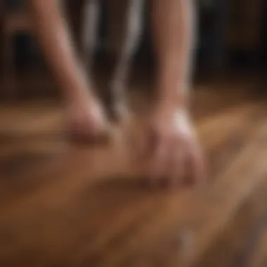 Person applying wood polish on a hardwood floor