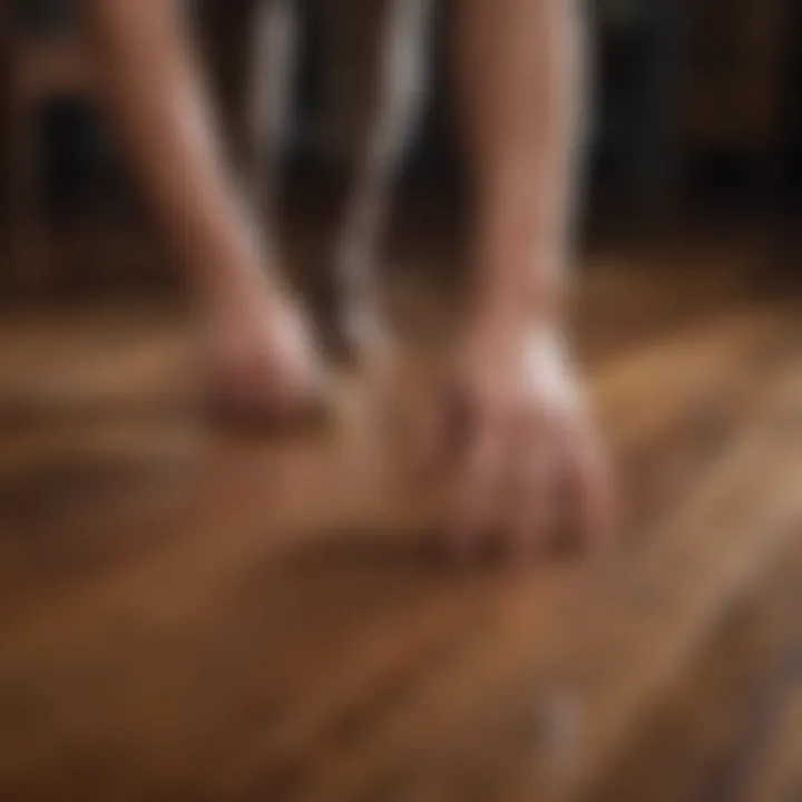 Person applying wood polish on a hardwood floor