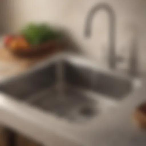 A vibrant kitchen sink with water flowing freely, showcasing an unclogged drain