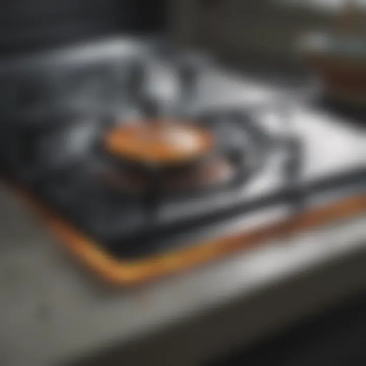 Detailed view of stubborn stains on a glass stove top