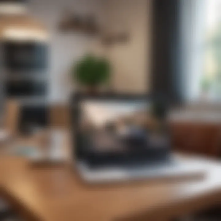 Laptop and coffee cup on a table, representing online searching for rentals