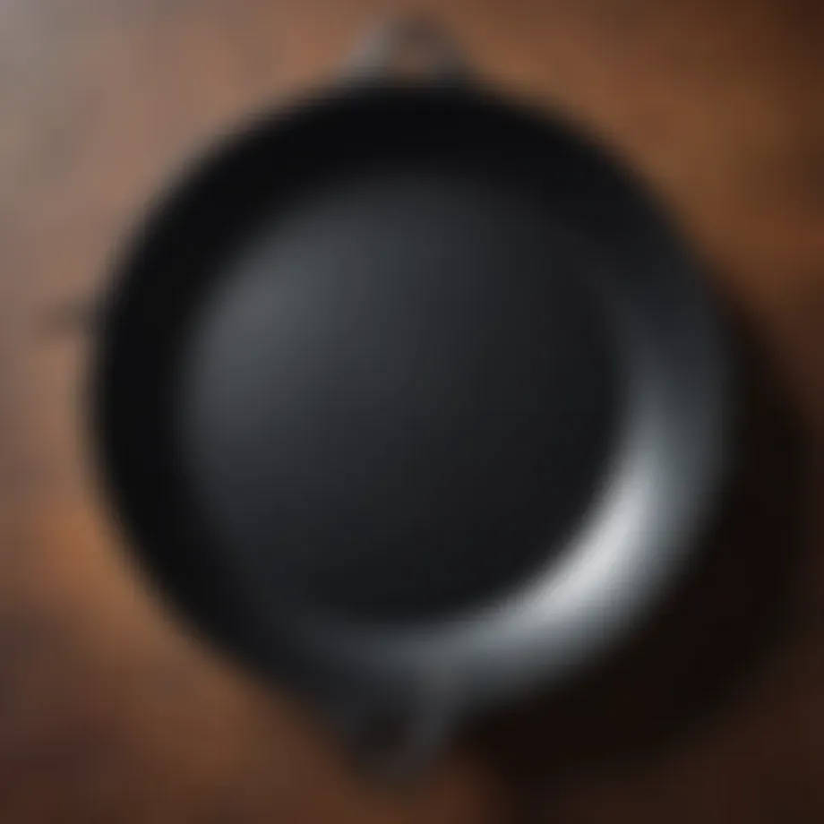A well-seasoned cast iron skillet showcasing its shiny, non-stick surface