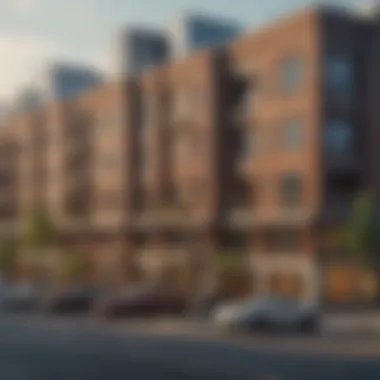 Diverse types of multi-unit buildings in an urban setting highlighting their architectural diversity.