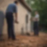 An inspector examining a home's foundation