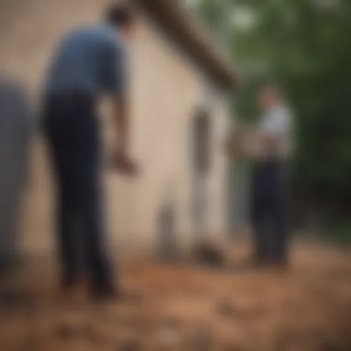 An inspector examining a home's foundation