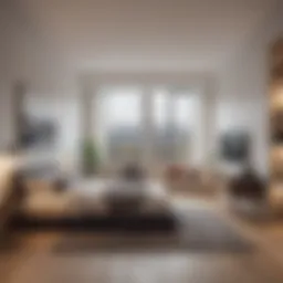 Modern one bedroom apartment interior showcasing minimalist design