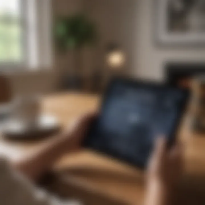 A person utilizing a digital square footage calculator on a tablet