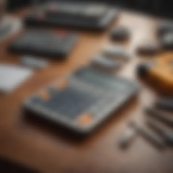 Calculator and measuring tape on a desk