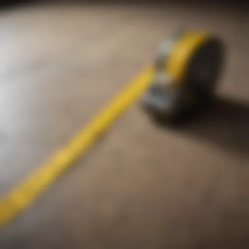 Measuring tape on a floor plan