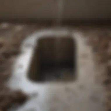 A clogged drain with visible debris accumulation